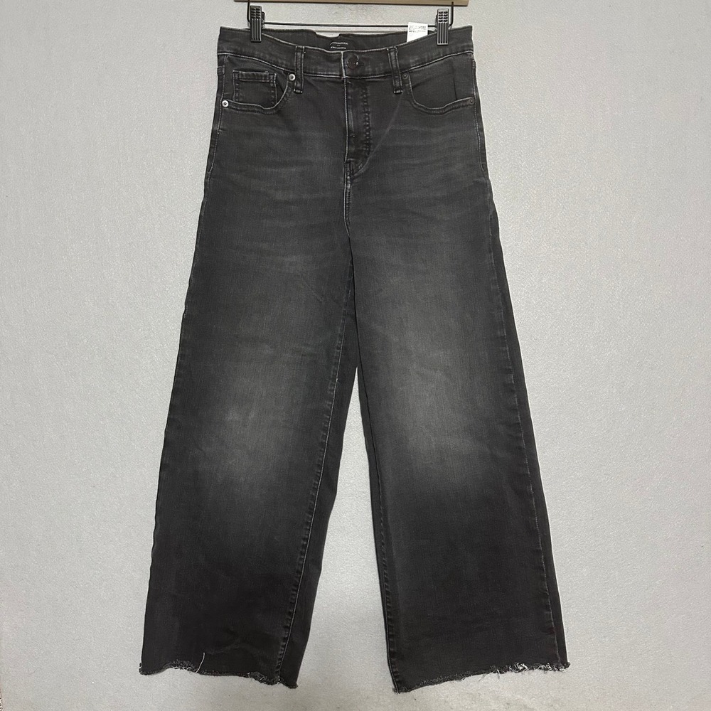 Banana Republic Wide Leg Jeans 29/8 Faded Black Raw Hem High Rise Stretch Denim